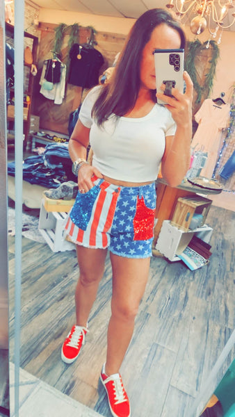 2242 Proud to Be an American Sequin Shorts
