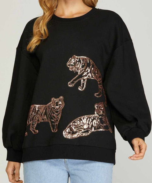 2294 Meant to Be Tiger Sequined Sweater