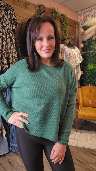 2336 Fine and Dandy Ribbed Super Soft Sweater in Ash Kelly Green