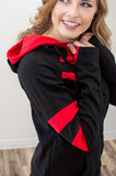 Black and Red Varsity Women's Double Hooded Sweatshirt
