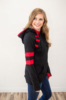 Black and Red Varsity Women's Double Hooded Sweatshirt