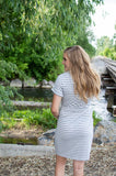 Dress with Pockets | Small Grey and White Stripes