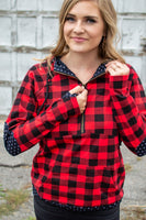 Buffalo Plaid Dot Half Zip- Now available in Kids!