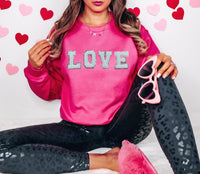 LOVE Chenille Patch Sweatshirt | Heliconia Pink